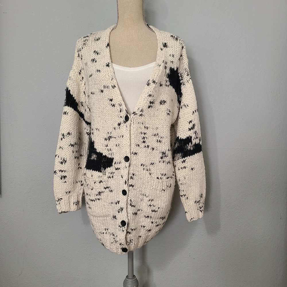 LIne Black and Cream Button Up‎ Sweater Size XS